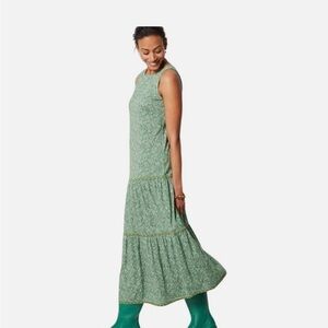 J.Jill Green Grass Fern Ditsy Tiered Mixed Print Maxi Dress Size L